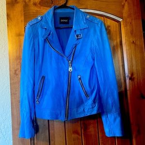 Blue leather moto zip jacket